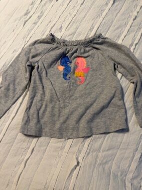 Cherokee Grey Long-Sleeve Tee with Blue and Pink Seahorses